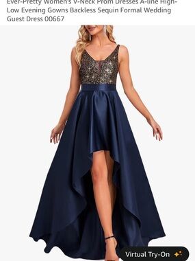 Ever Pretty Navy and Gold High-Low Sequin A-Line Evening Gown